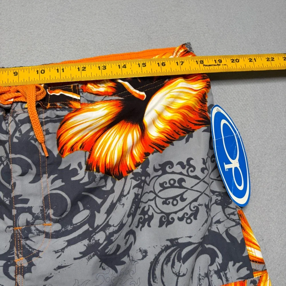 OP Board Shorts Mens XL Grey Orange Hibiscus Floral Vintage Y2K NWT Cargo‎ Surf